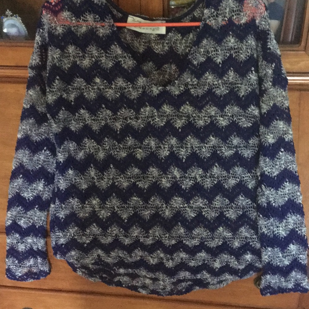 Long sleeve blue and white striped blouse